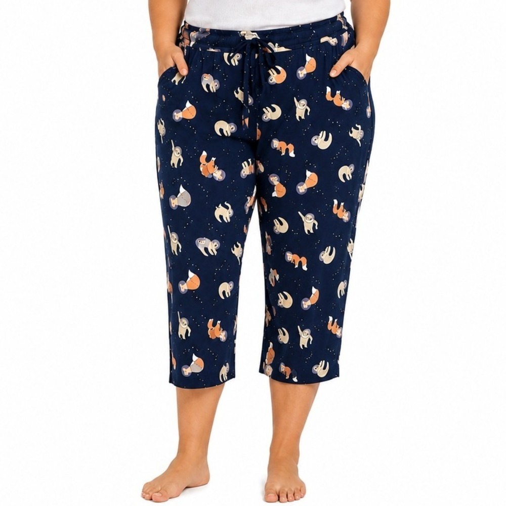 Torrid Sleep Pajama Pants Women 5X Navy Blue New Space Sloth Fox Cropped Pockets